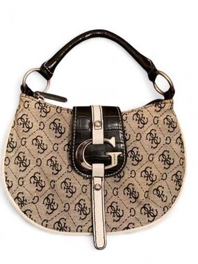 Guess G Crocodile Trim Monogram Shoulder Bag